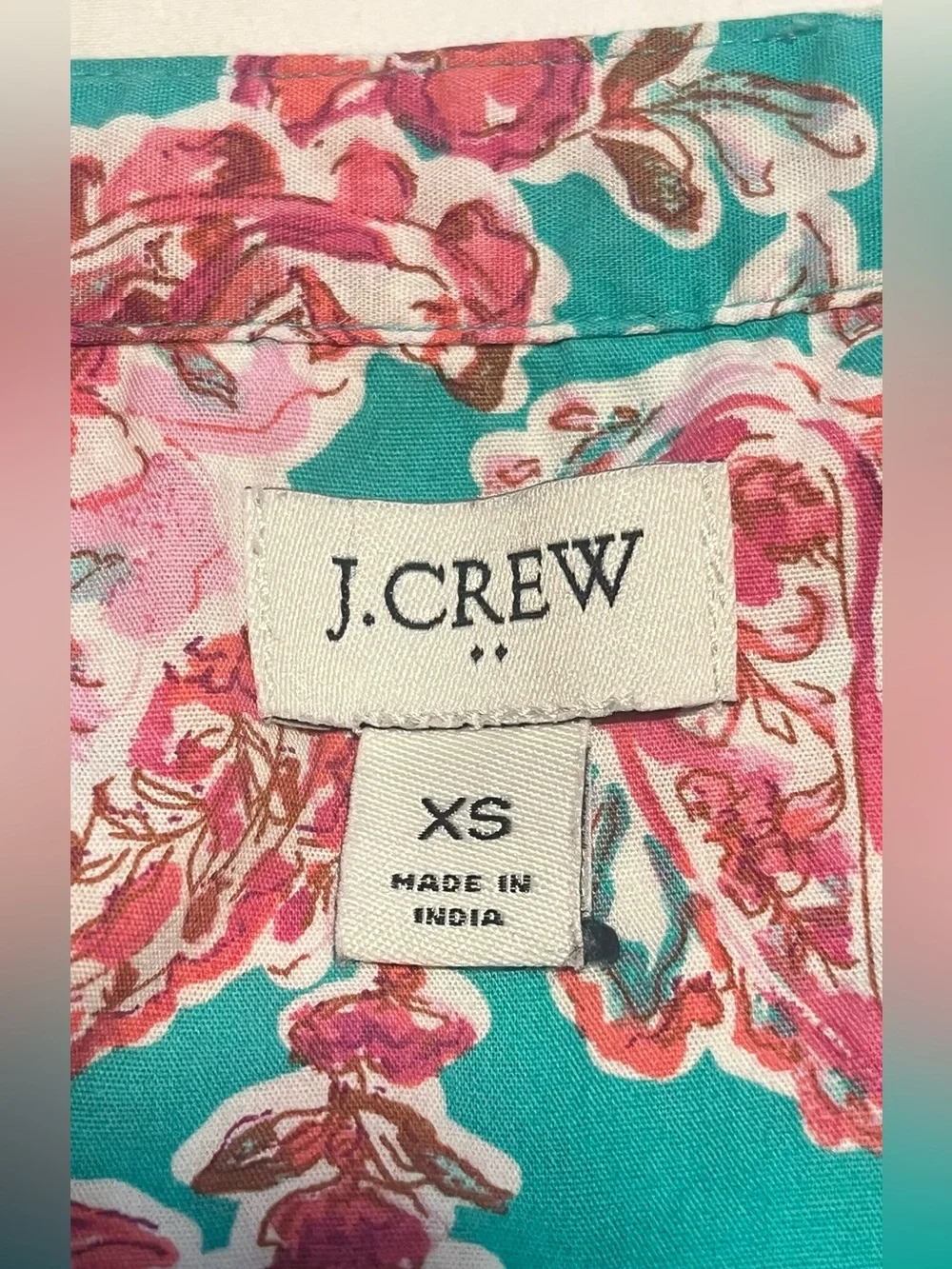 J. CREW Women’s Turquoise  Floral Paisley V-Neck SS Top  Blouse Size XS